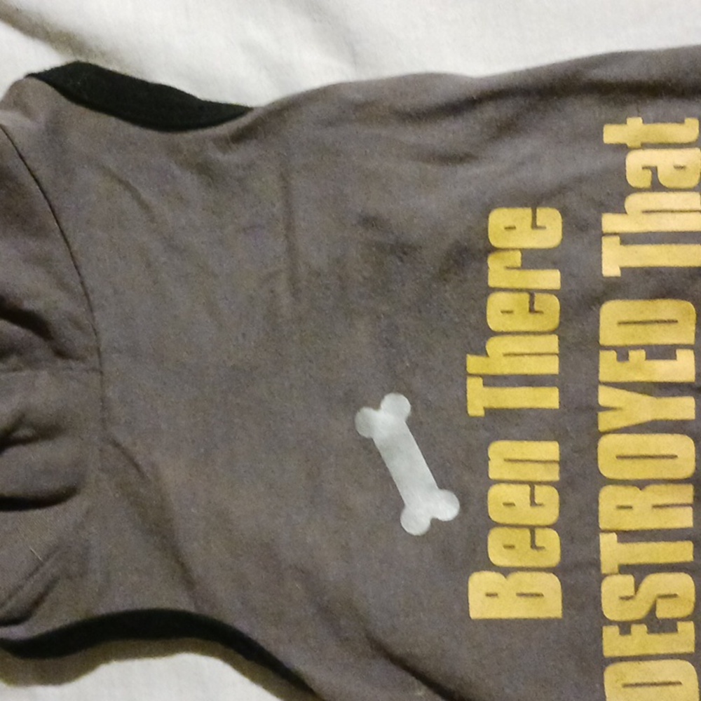 Pet tshirt size large with writing in front